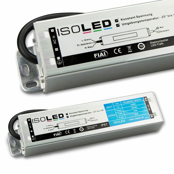 elektronischer LED-Trafo IP67, 1-60 Watt, Ein 170-250V, Aus 12V