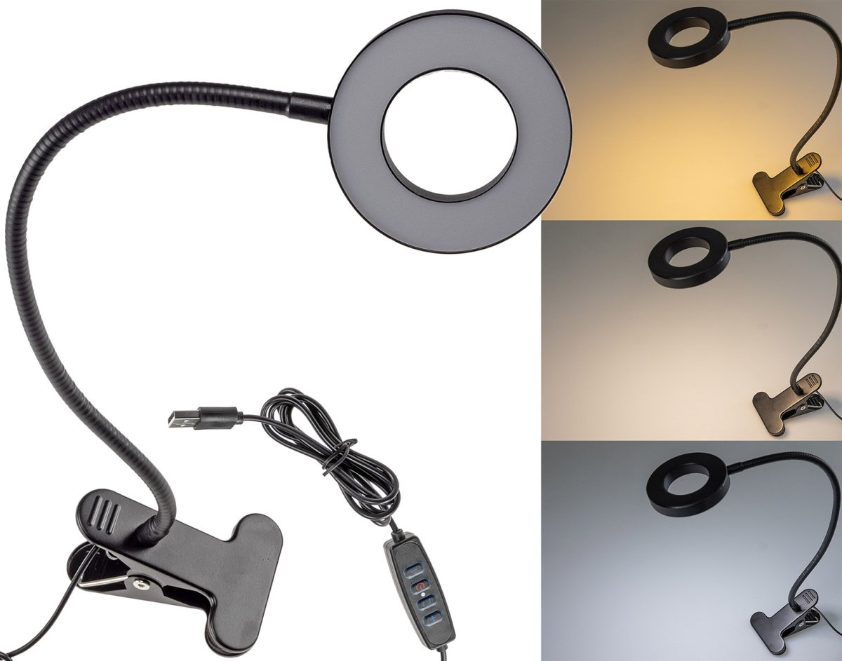LED Klemmleuchte dimmbar, 40cm USB-Betrieb Schwanenhals, 55lm mit